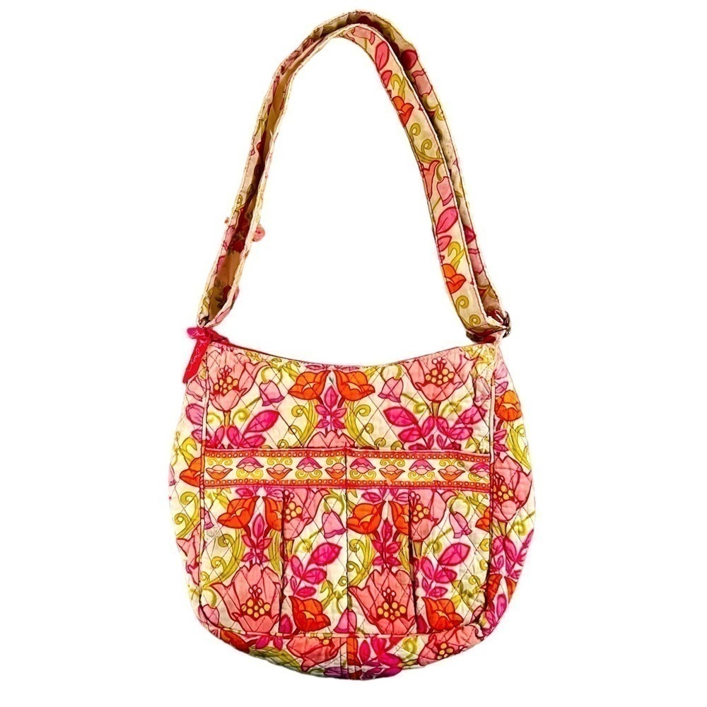 Vera Bradley Lily Bell Floral Shoulder Bag Crossbody Purse Quilted Pink Green
